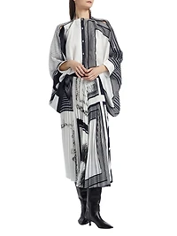 Four-Scarf Twill Button-Front Top