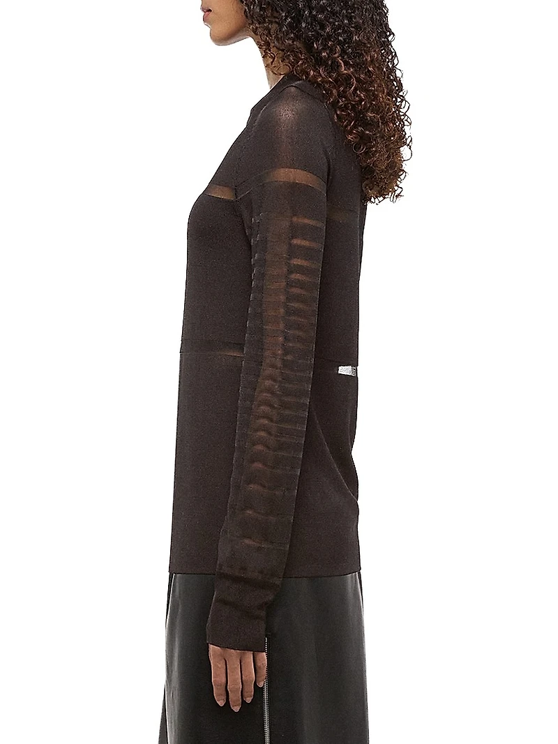 Spaced Sheer Knit Long-Sleeve Top