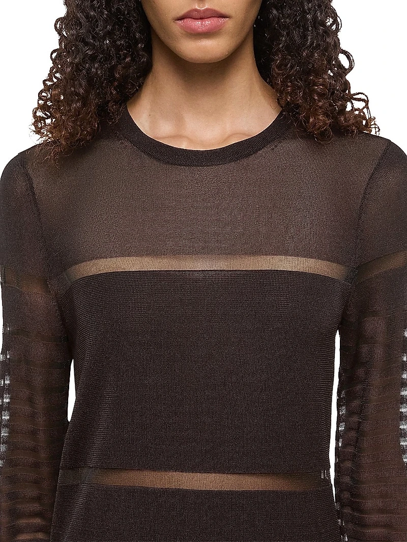 Spaced Sheer Knit Long-Sleeve Top