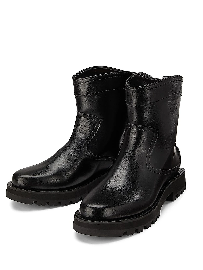 Studs Crinkle Faux-Leather High Boots