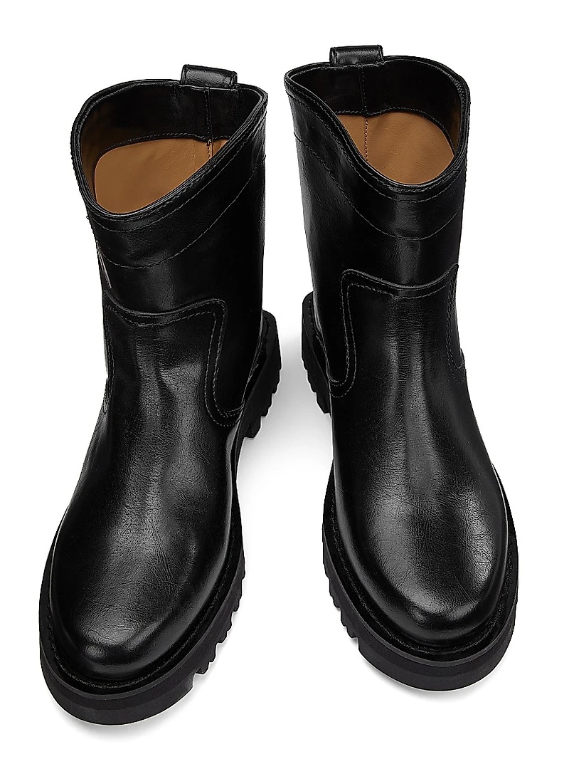 Studs Crinkle Faux-Leather High Boots
