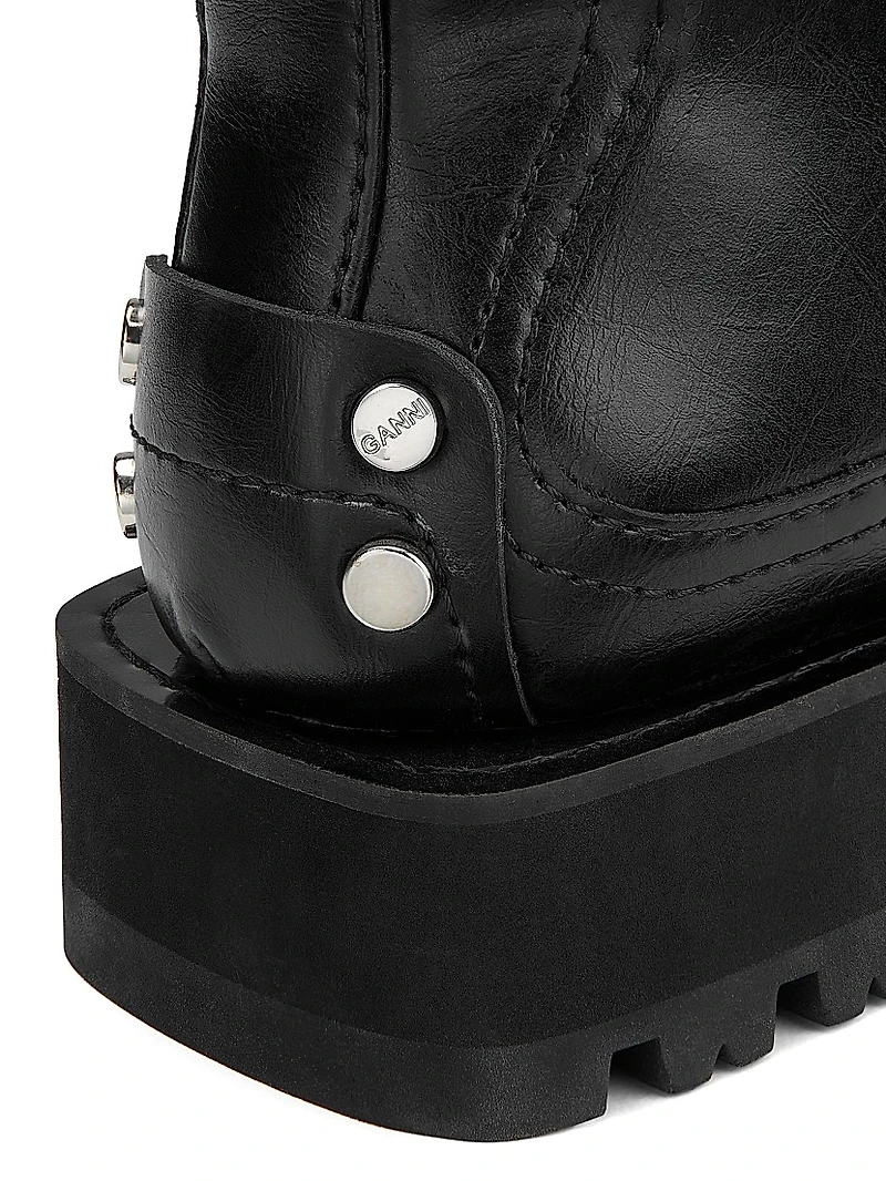 Studs Crinkle Faux-Leather High Boots