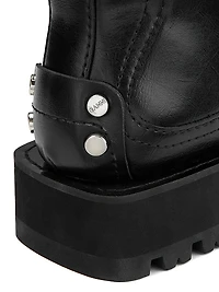 Studs Crinkle Faux-Leather High Boots