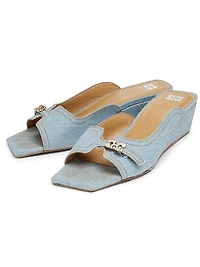 Butterfly Wedge Denim Mule Sandals