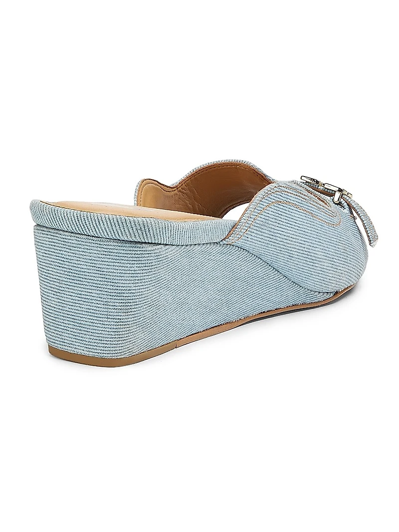 Butterfly Wedge Denim Mule Sandals