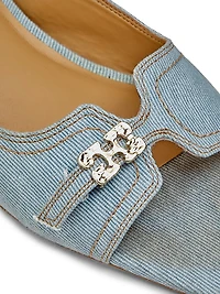 Butterfly Wedge Denim Mule Sandals