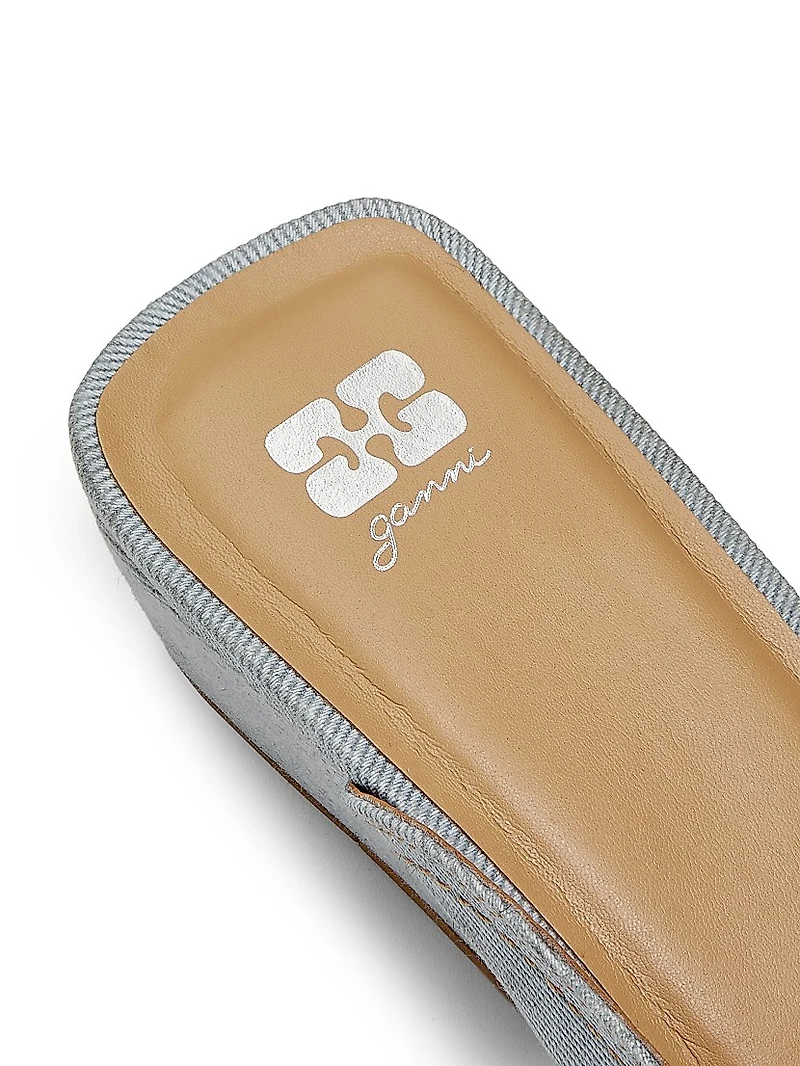 Butterfly Wedge Denim Mule Sandals