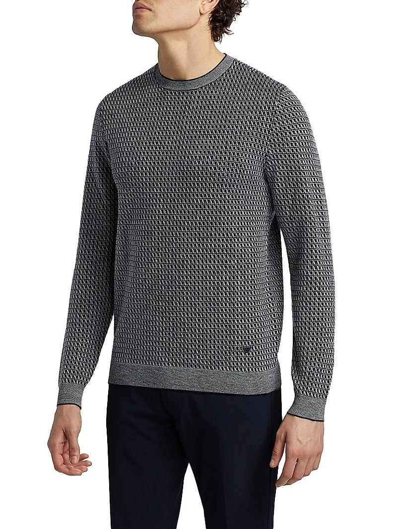 Geometric Virgin Wool Crewneck Sweater