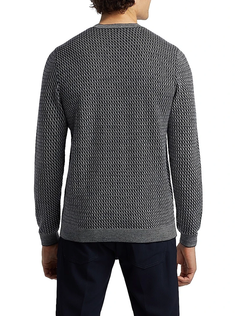 Geometric Virgin Wool Crewneck Sweater