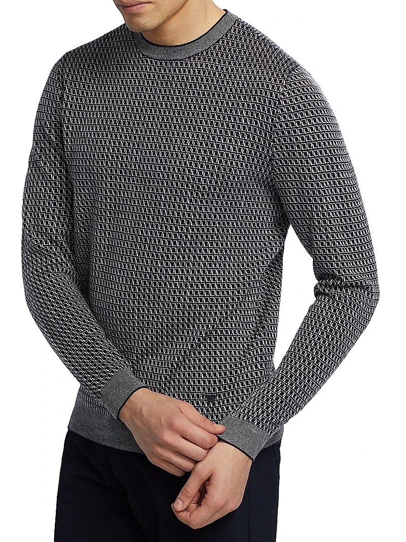 Geometric Virgin Wool Crewneck Sweater