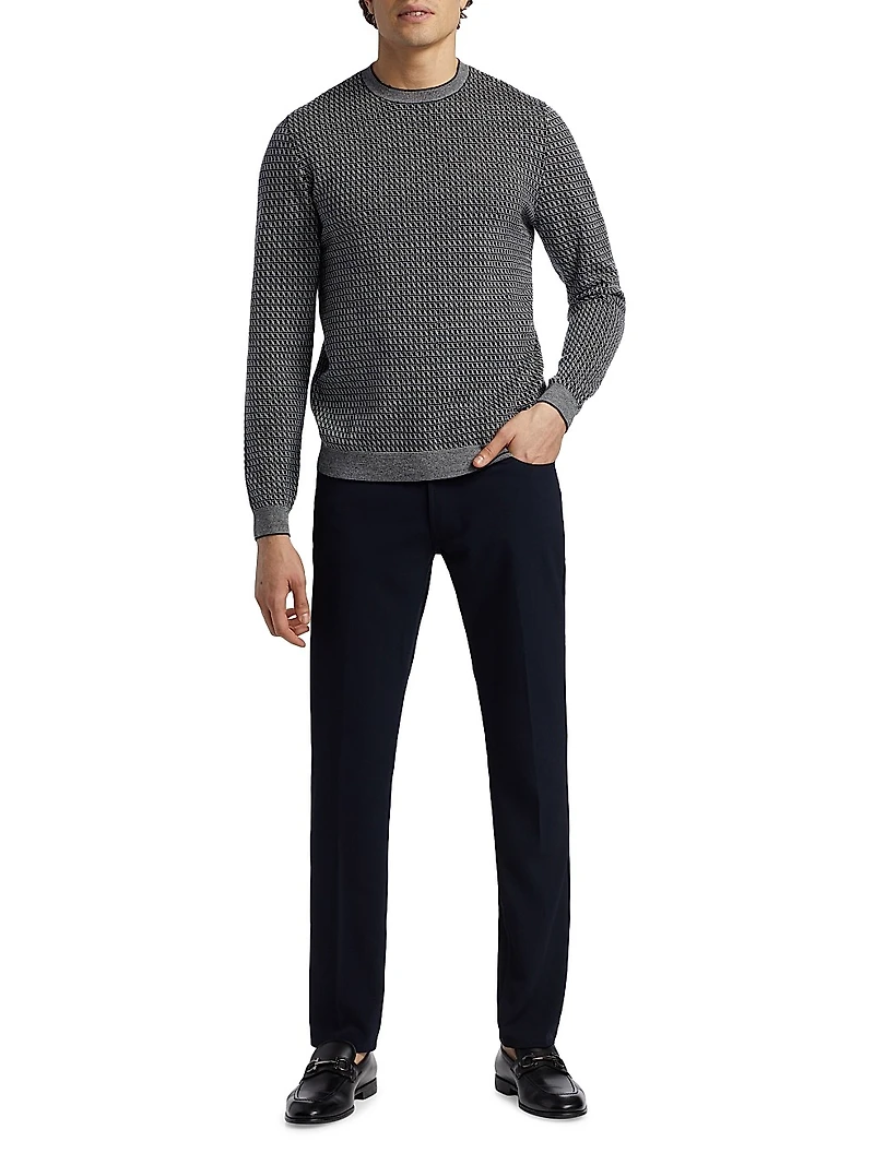 Geometric Virgin Wool Crewneck Sweater