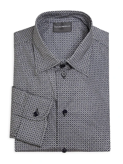 Geometric Print Stretch-Cotton Poplin Sport Shirt