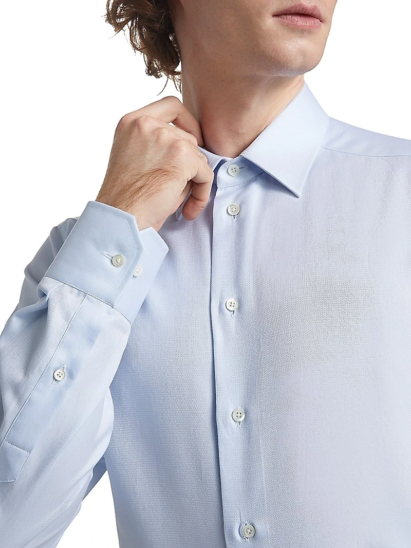 Textured Solid Cotton Button-Front Shirt