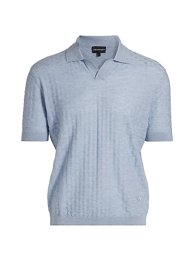 Basket-Weave Wool Polo Sweater