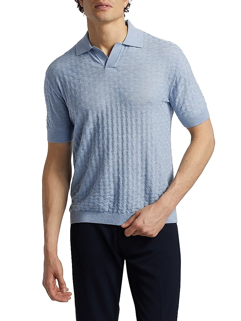 Basket-Weave Wool Polo Sweater