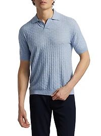 Basket-Weave Wool Polo Sweater