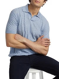 Basket-Weave Wool Polo Sweater