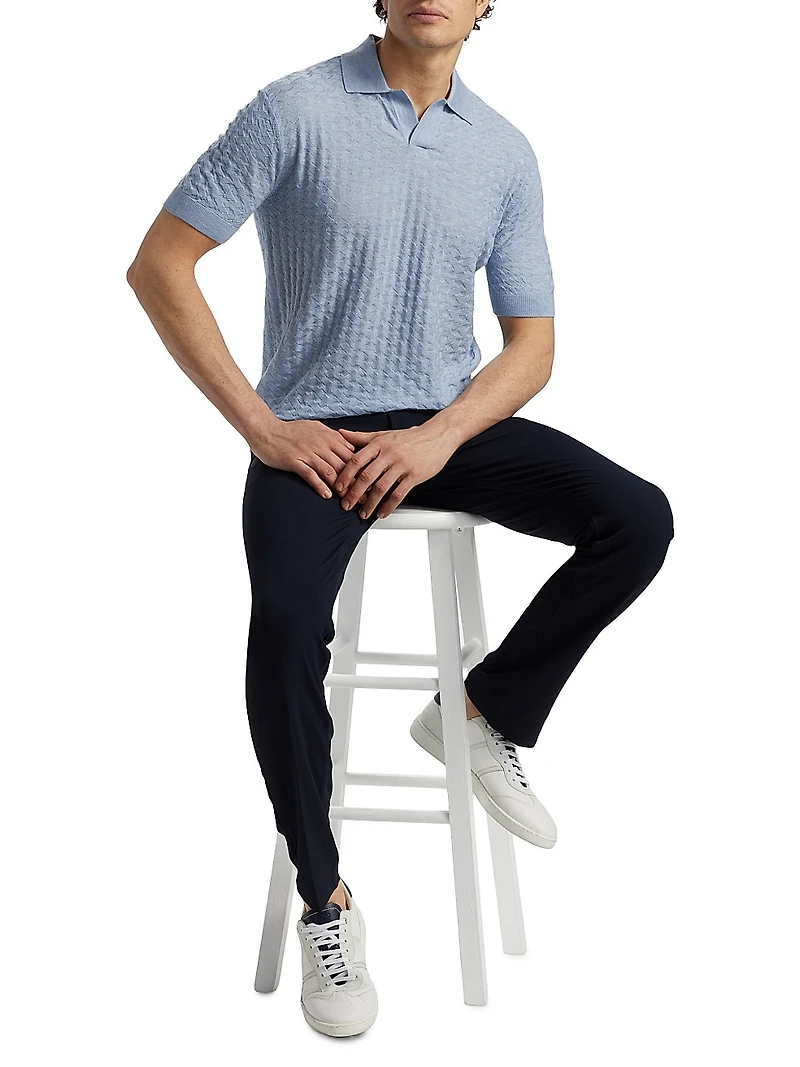Basket-Weave Wool Polo Sweater