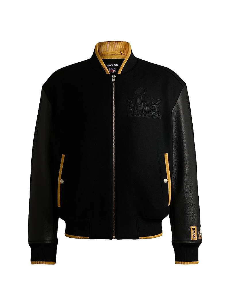 Boss x NFL Wool Jacket with Leather Sleeves