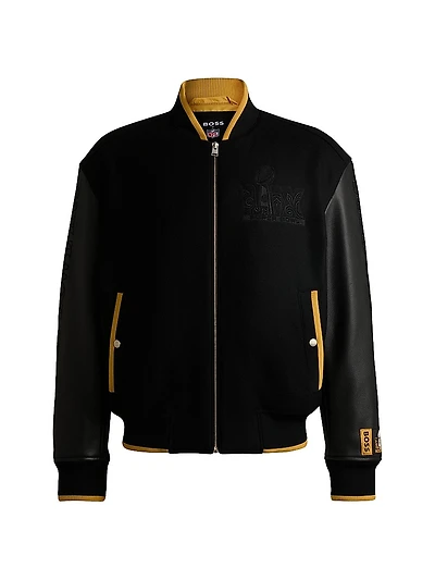Boss x NFL Wool Jacket with Leather Sleeves