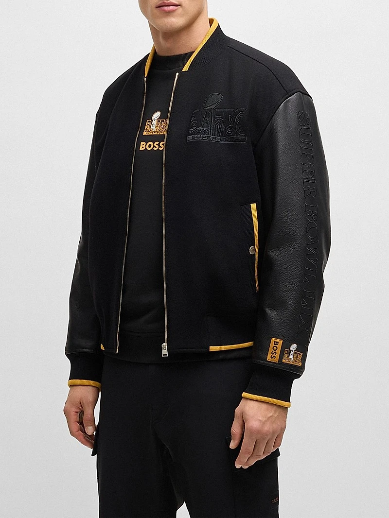 Boss x NFL Wool Jacket with Leather Sleeves