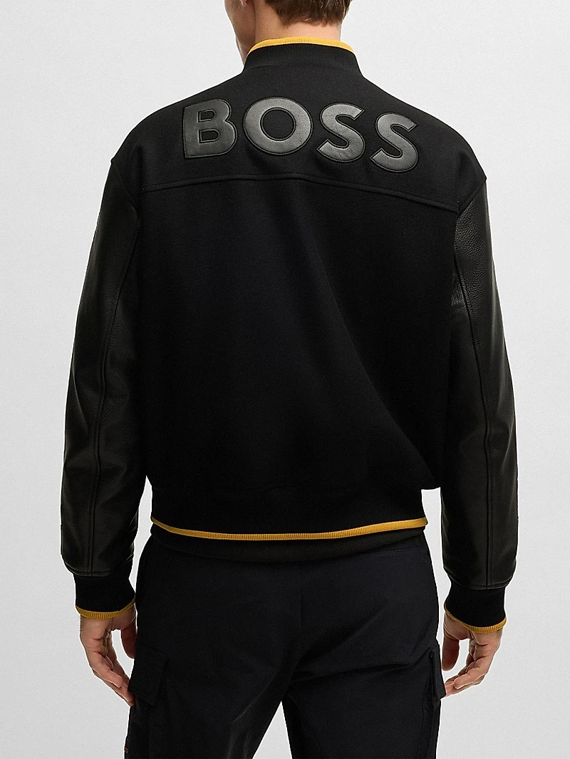 Boss x NFL Wool Jacket with Leather Sleeves