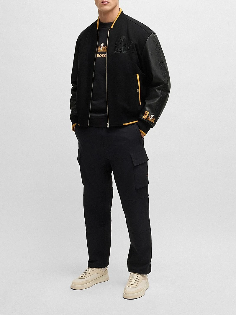 Boss x NFL Wool Jacket with Leather Sleeves