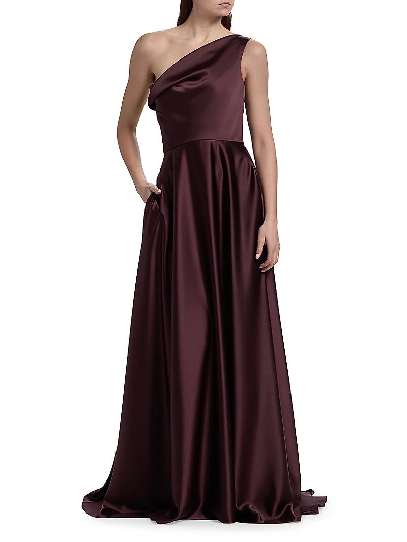 Asymmetrical Fluid Satin Gown