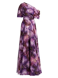 Floral-Print Chiffon Gown