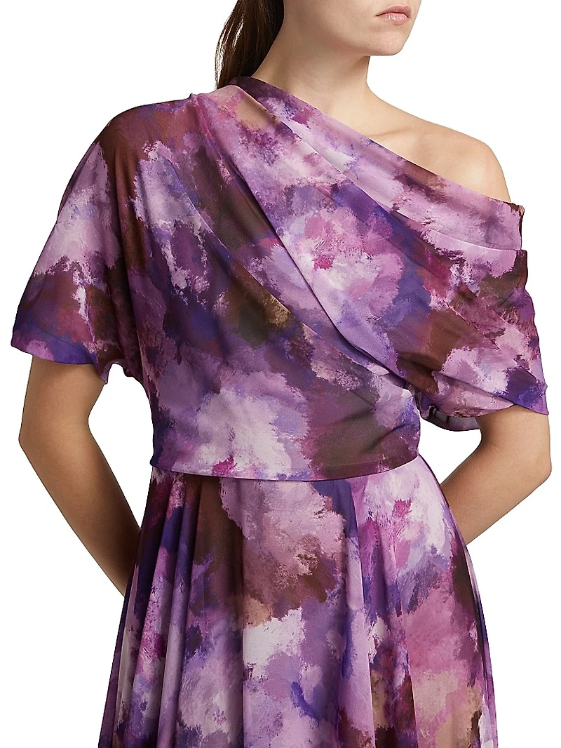 Floral-Print Chiffon Gown