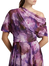 Floral-Print Chiffon Gown