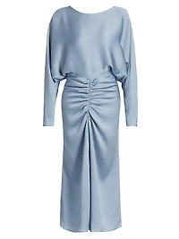 Draped Ruched Midi-Dress