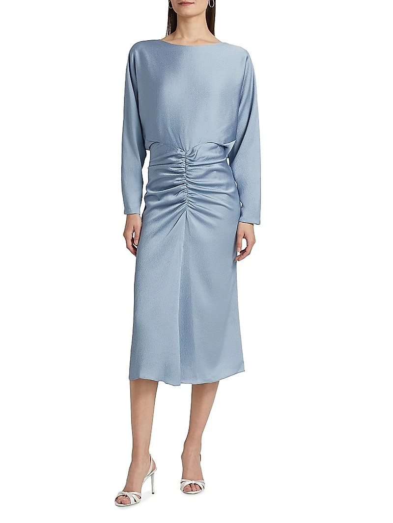 Draped Ruched Midi-Dress