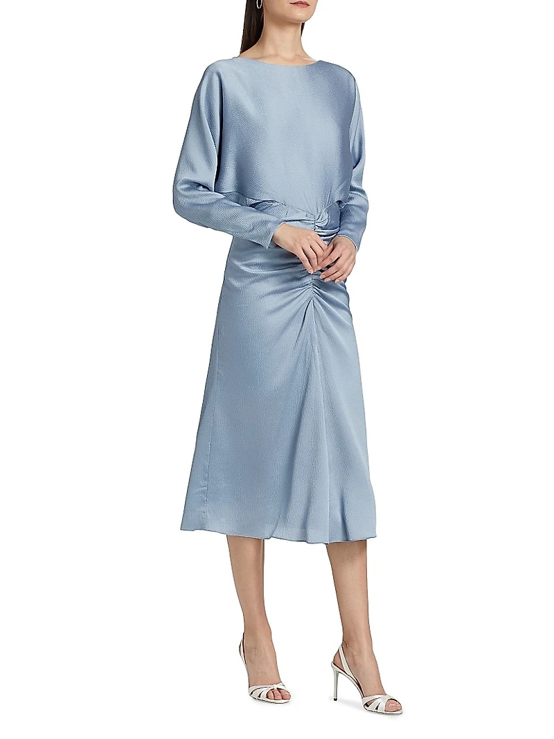 Draped Ruched Midi-Dress