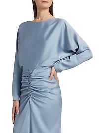Draped Ruched Midi-Dress