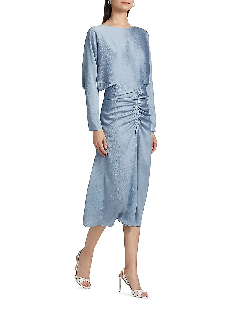 Draped Ruched Midi-Dress