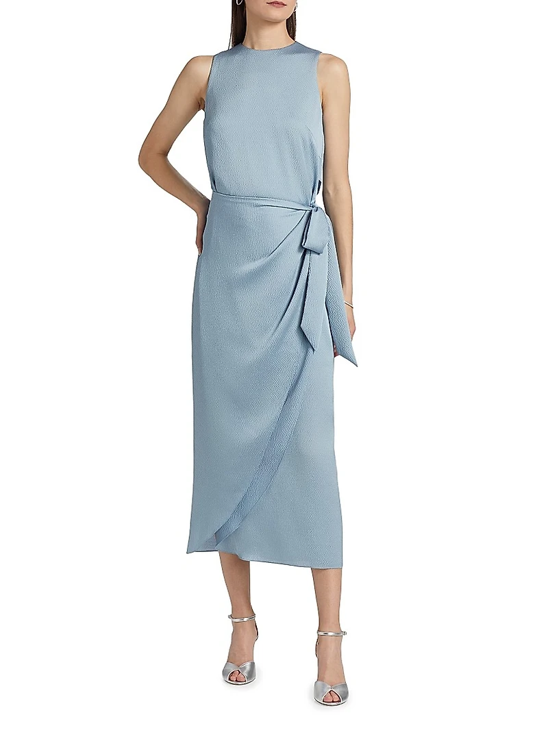 Tulip Hem Hammered Satin Midi-Dress