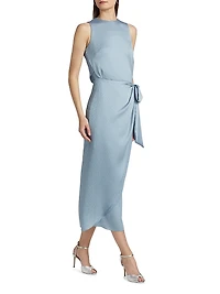 Tulip Hem Hammered Satin Midi-Dress