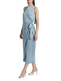 Tulip Hem Hammered Satin Midi-Dress