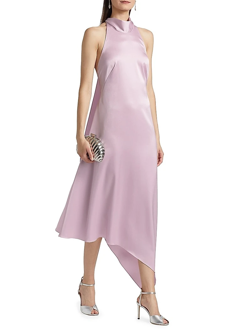 Satin High-Neck Midi-Dress