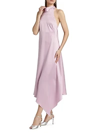 Satin High-Neck Midi-Dress
