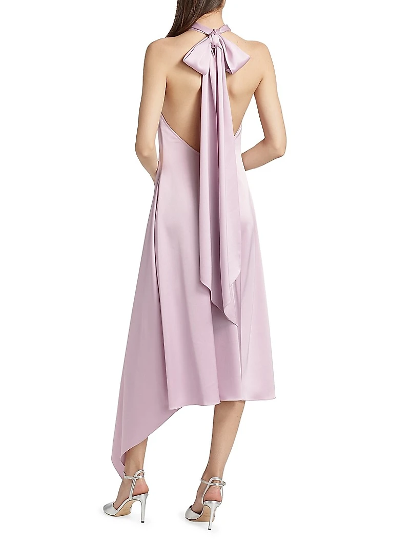 Satin High-Neck Midi-Dress