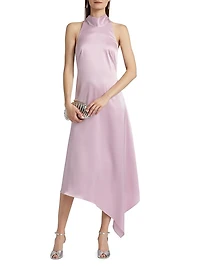 Satin High-Neck Midi-Dress