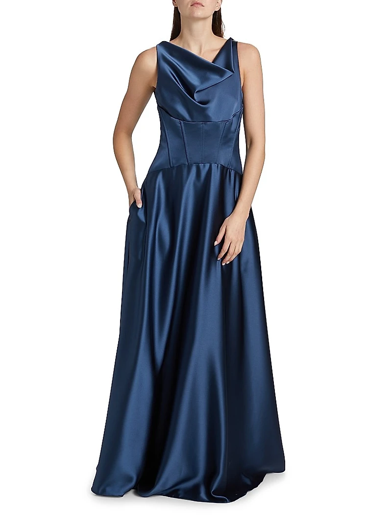 Satin Cowl Neck Gown