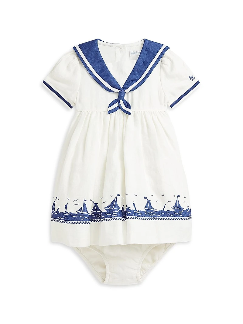 Baby Girl's Linen Sailor Dress & Bloomers Set