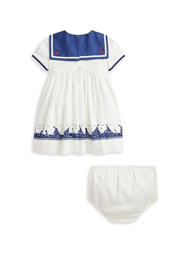 Baby Girl's Linen Sailor Dress & Bloomers Set