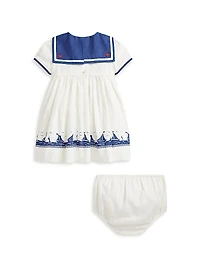 Baby Girl's Linen Sailor Dress & Bloomers Set