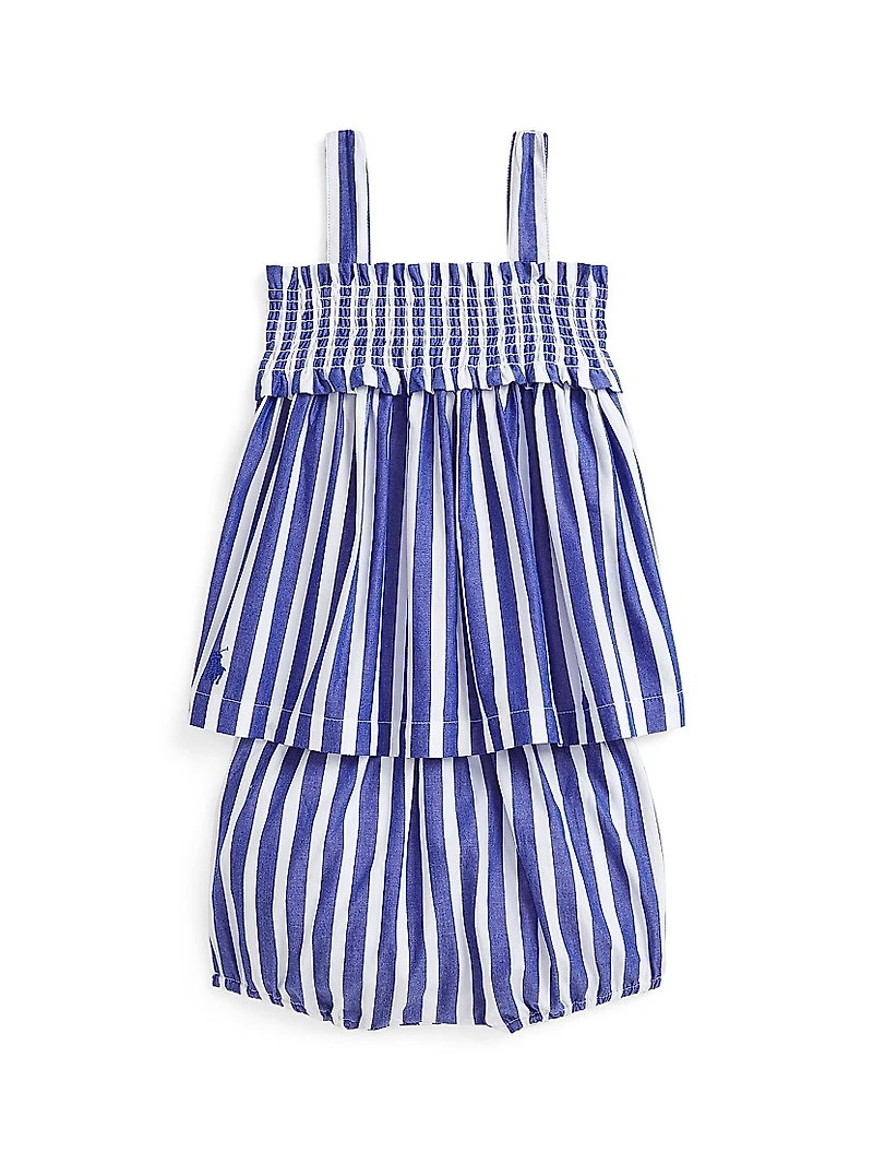 Baby Girl's Striped Cotton Poplin Tank Top & Shorts Set