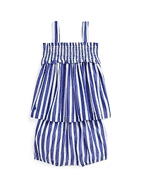 Baby Girl's Striped Cotton Poplin Tank Top & Shorts Set