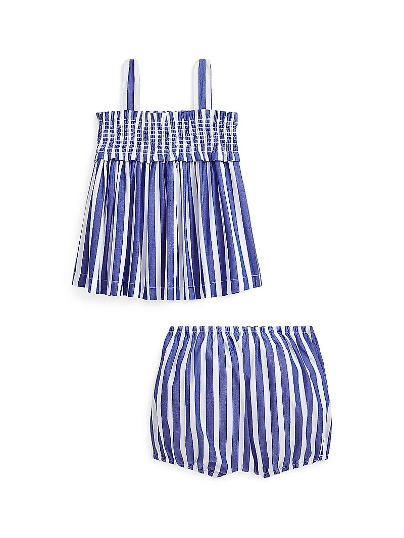 Baby Girl's Striped Cotton Poplin Tank Top & Shorts Set